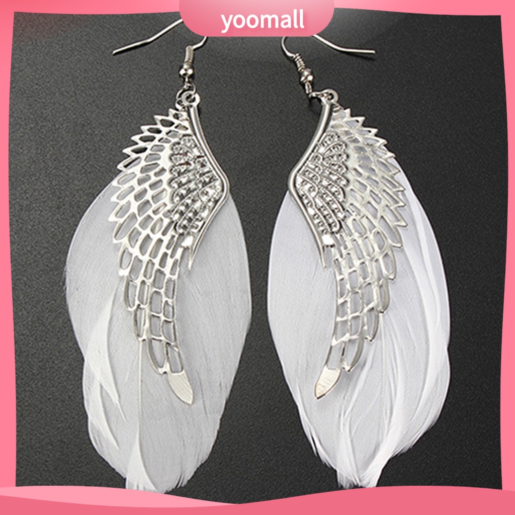 Khuyên tai nữ trang đính lông vũ tạo hình độc đáo sáng tạo