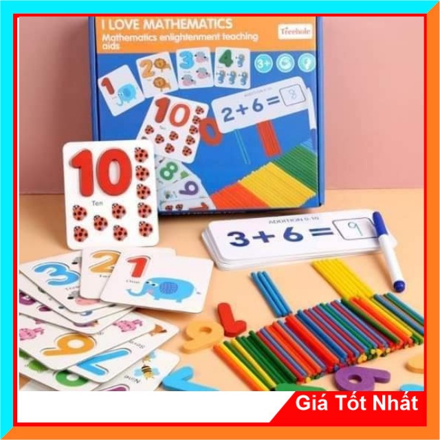 Bộ Học Toán - Que Tính Học Toán Kèm Thẻ flashcard Các Phép Tính - Chữ Số