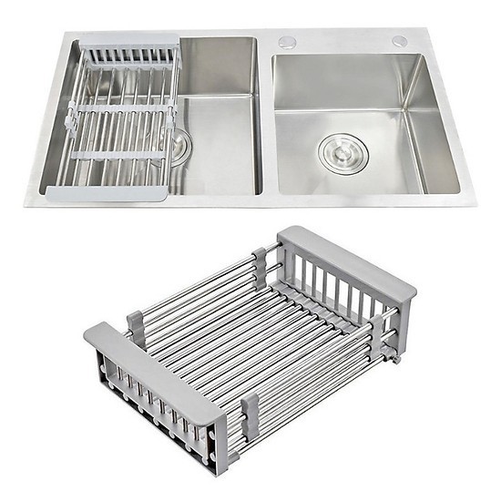 Khay Đa Năng Để Chậu Rửa Chén - Rổ Kệ Inox Đa Năng Co Giãn - Rửa Rau, Trái Cây, Úp Chén