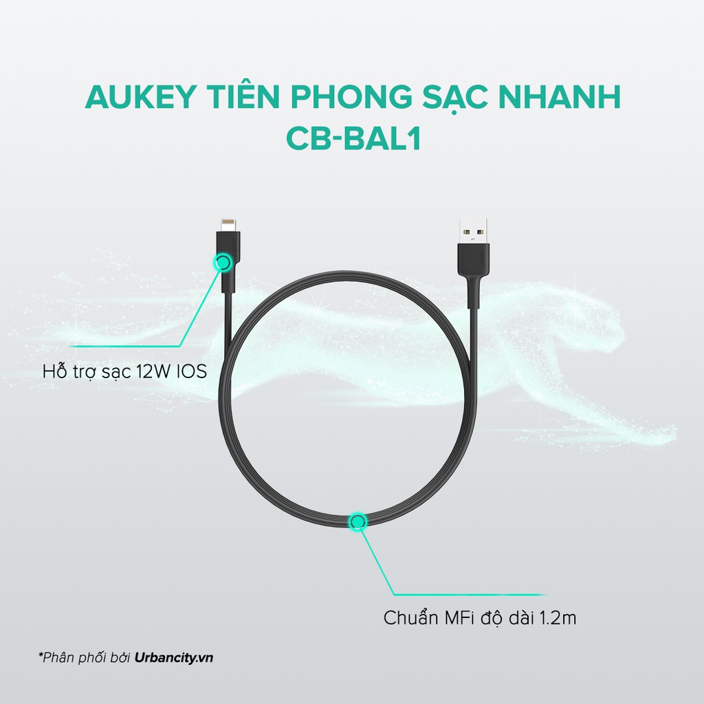 Cáp Lightning Aukey CB-BAL1 MFi Apple Nhựa Tổng Hợp Cao Cấp 1,2m - Hàng Chính Hãng