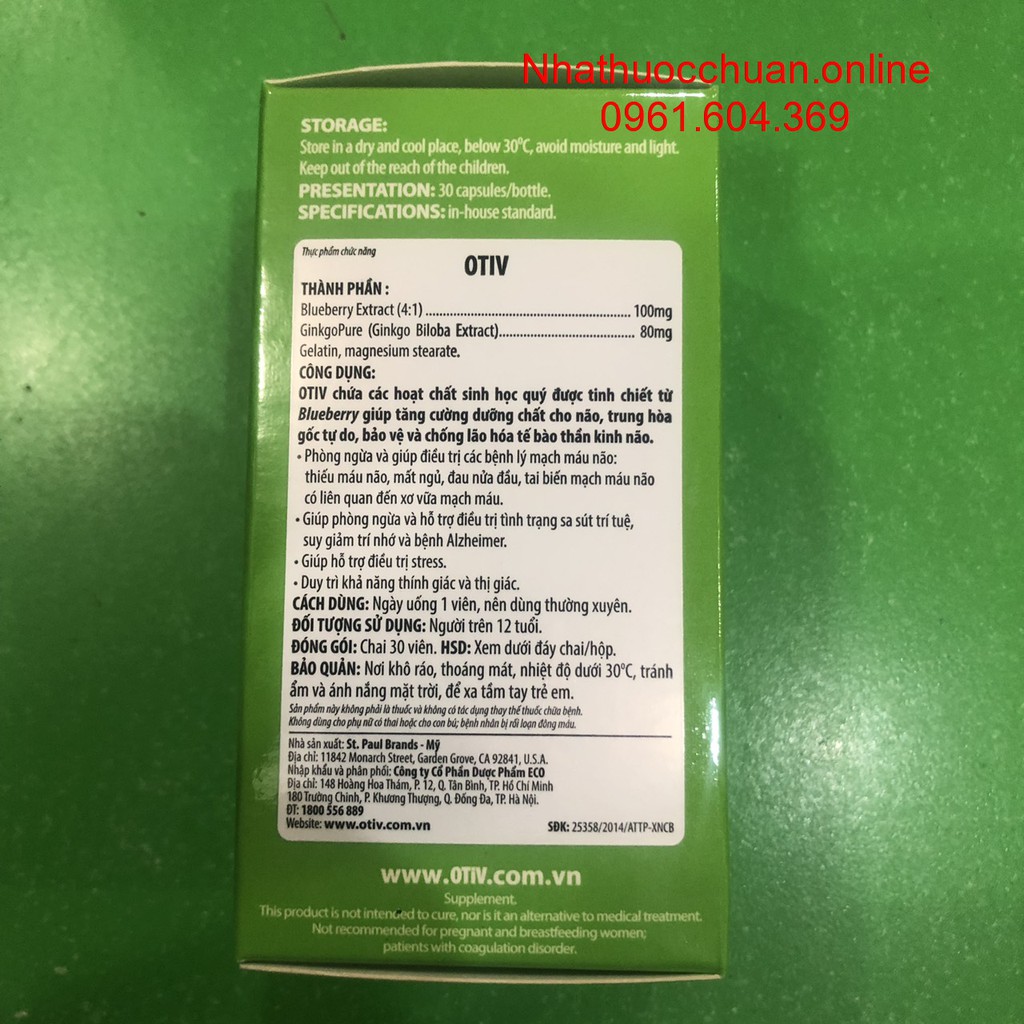 OTIV giúp giảm đau đầu , đau nửa đầu và mất ngủ  ( Hộp 30 viên -hàng chính hãng có tem chống hàng giả) | BigBuy360 - bigbuy360.vn