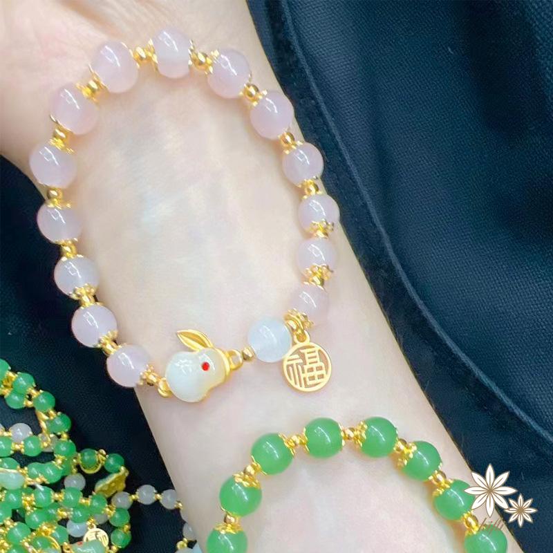 Vòng Tay Hạt Ngọc Bích Đỏ Hình Thỏ Thời Trang Cao Cấp Thích Hợp Làm Quà Tặng Valentine