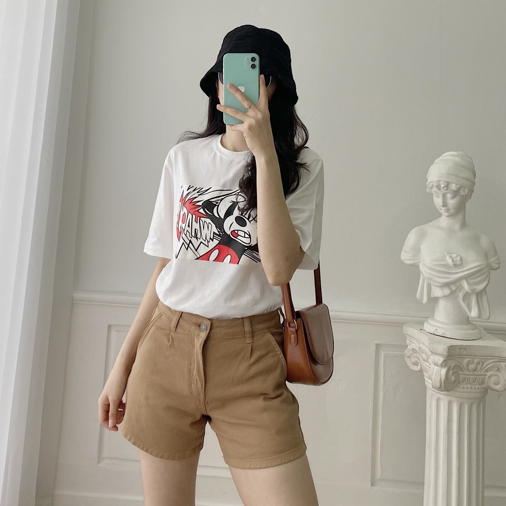 Quần short jean trơn, lưng cao | BigBuy360 - bigbuy360.vn