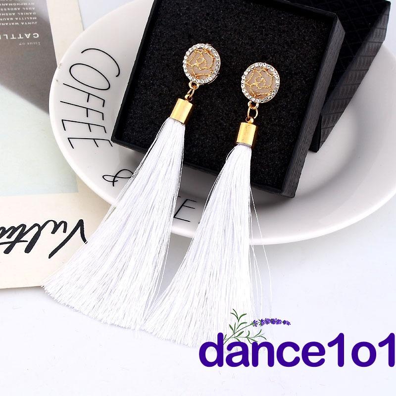 Khuyên tai dài hình hoa hồng phối tua rua thanh lịch dành cho nữ