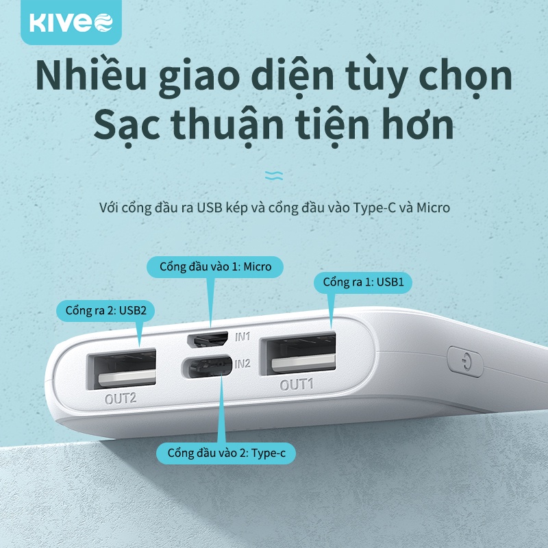 Pin dự phòng KV 10000mAh đầu ra cổng kép có cáp sạc