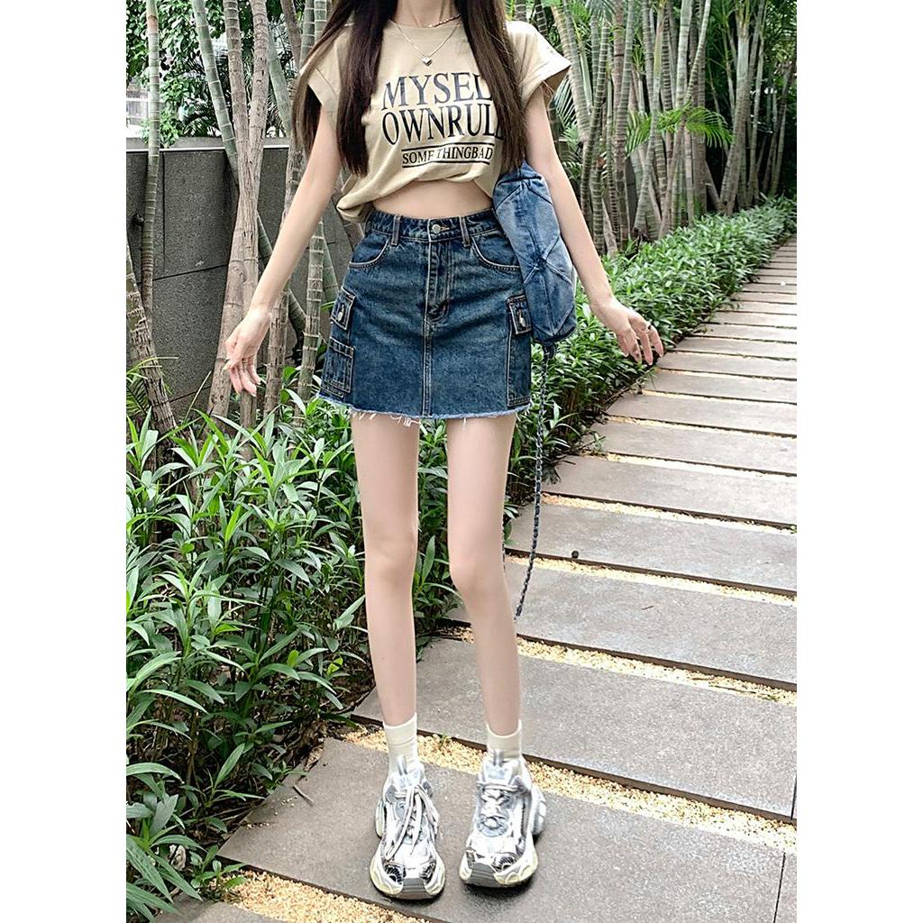 Chân Váy Denim Chữ a Lưng Cao Phối Nhiều Túi Phong Cách Mới Mùa Hè 65055