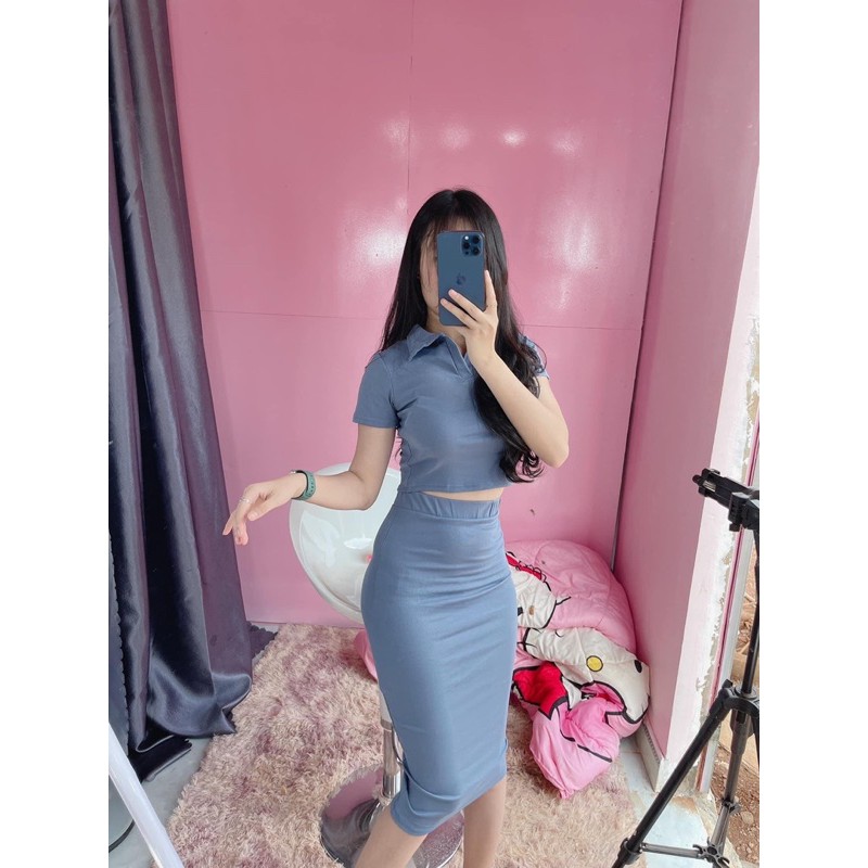 [Mã WAMT1505 giảm 10K đơn 0K] Set đầm váy body kèm áo croptop cổ bẻ mới 2021 | BigBuy360 - bigbuy360.vn