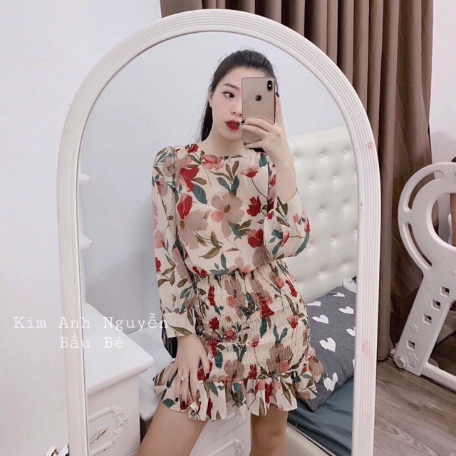 Váy voan hoa nhún chun đuôi cá (Ảnh thật)