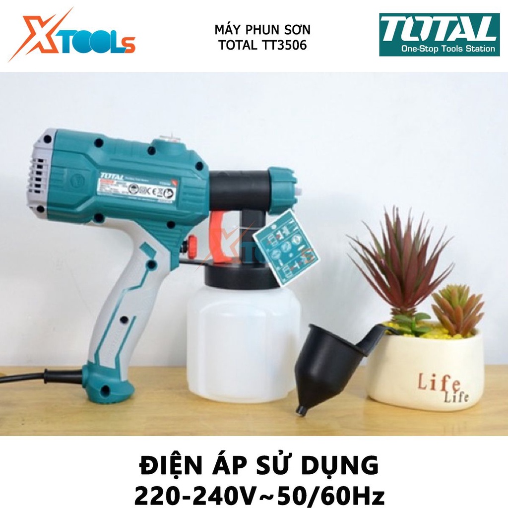 Máy phun sơn dùng điện TOTAL TT3506, điện thế 220-240V, công suất 450W, 380ml/phút, 800ml, dia 0.6/0.8mm, súng sơn điện