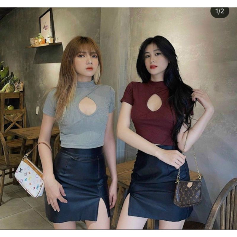 Áo Croptop khoét cổ tròn đơn giản tay ngắn A15