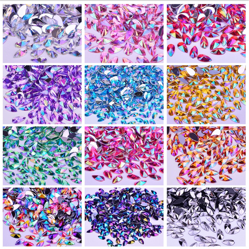 [Hàng mới về] 100 Đá charm 8x13mm 3D lấp lánh trang trí móng tay thủ công DIY