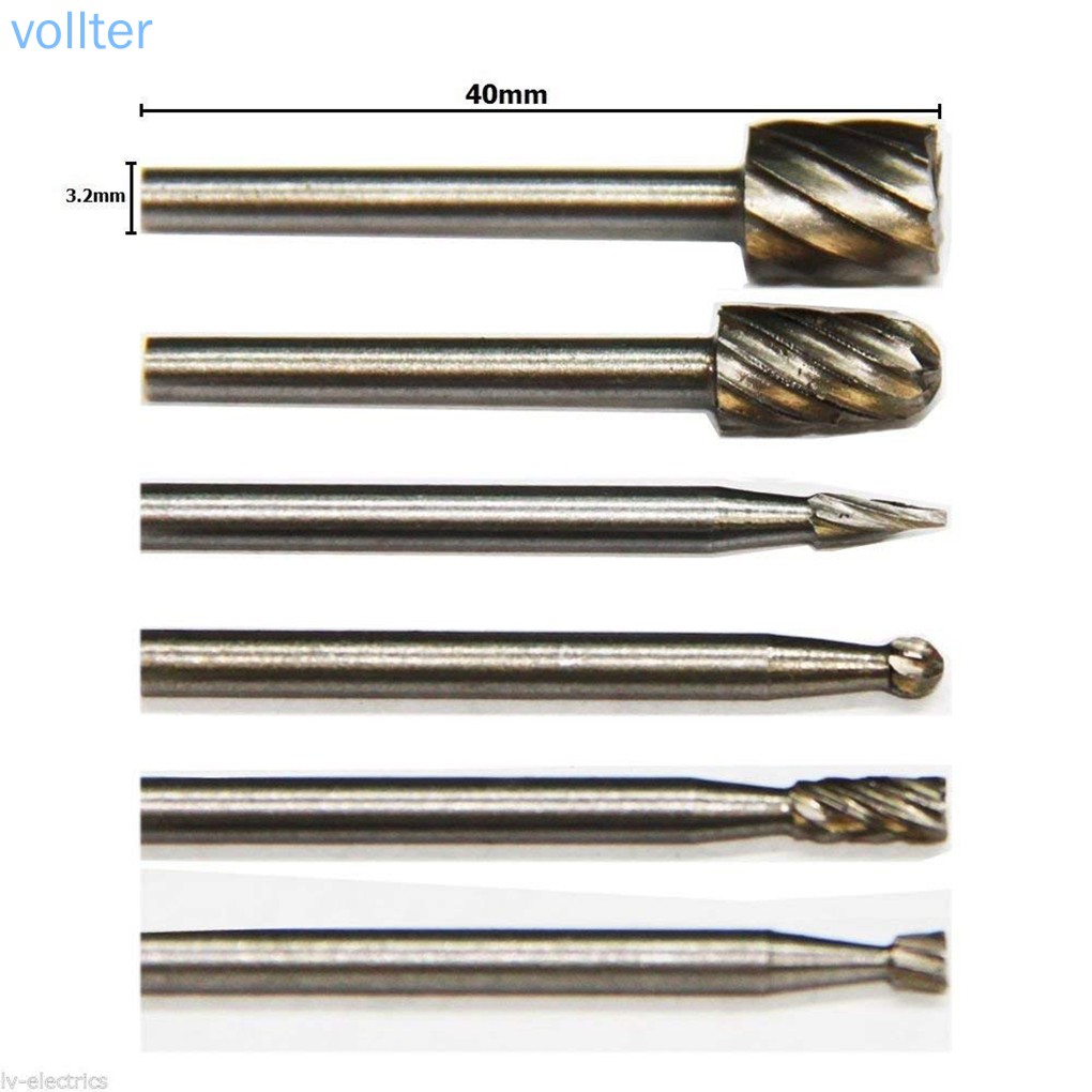 VOLL 6PCS HSS Rotary Multi Tool Burr Routing Router Bit Mill Cutter Attachment Compatible for Dremel