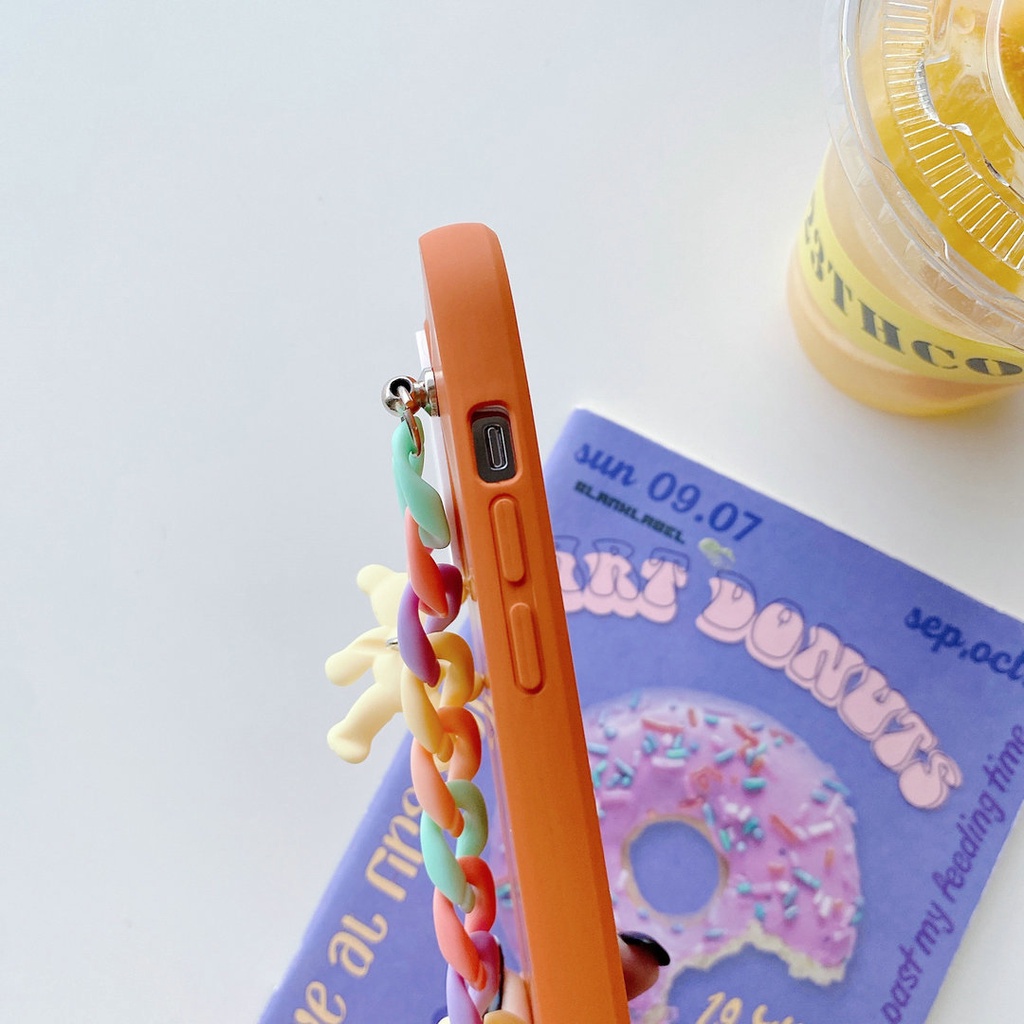 Samsung A52 A52S A02 A12 A32 A50 A50S A30S A02S A03S A10S A20S A72 M12 M02 Bear Bracelet Silicon Shockproof Soft Case 3 in 1 Candy Phone Cover