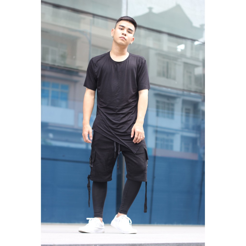 Áo ngắn tay nam vạt chéo dài streetwear Lexuza 134