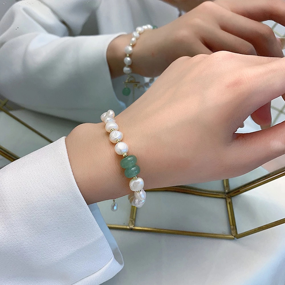 Vòng tay đính ngọc trai tự nhiên thời trang cho nữ