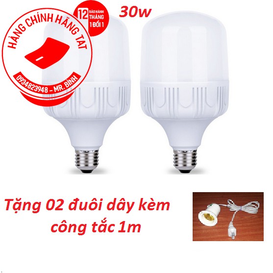 Bộ 2 bóng đèn Led TAT 30W cao cấp ánh sáng trắng tặng 02 dây chuôi kèm công tắc 1m | BigBuy360 - bigbuy360.vn