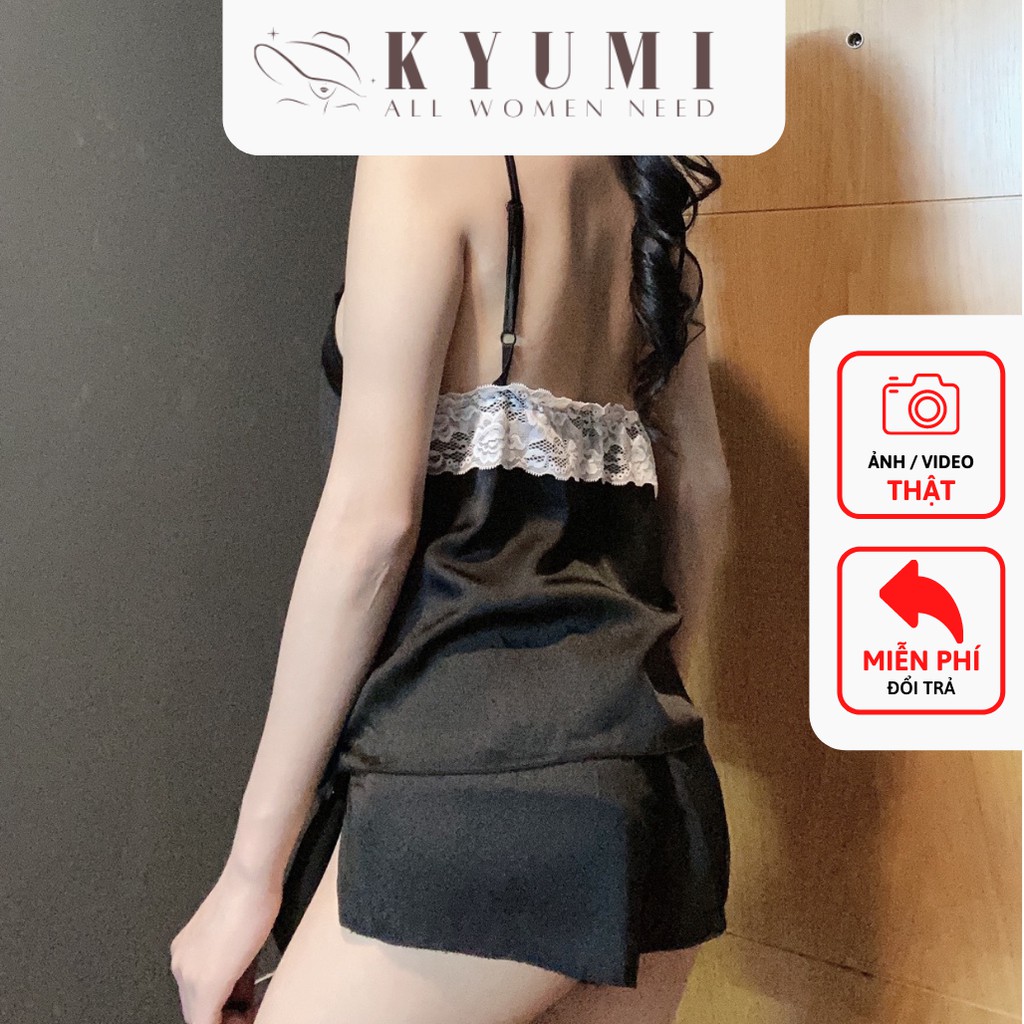 Đồ ngủ 2 dây phối ren KYUMI OFFICIAL, chất liệu lụa satin cao cấp mềm mại gợi cảm, freesize dưới 60kg 027 | BigBuy360 - bigbuy360.vn