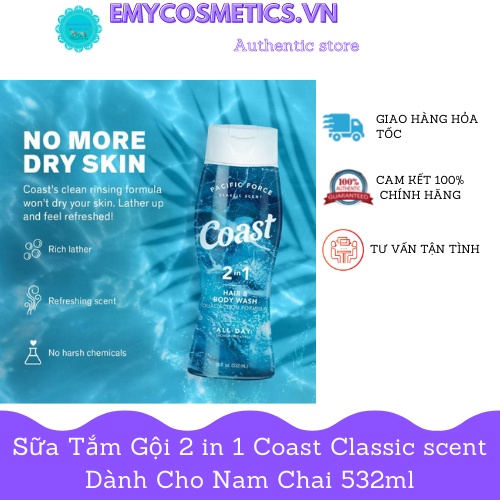 Sữa Tắm Gội 2 in 1 Coast Classic scent Dành Cho Nam Chai 532ml