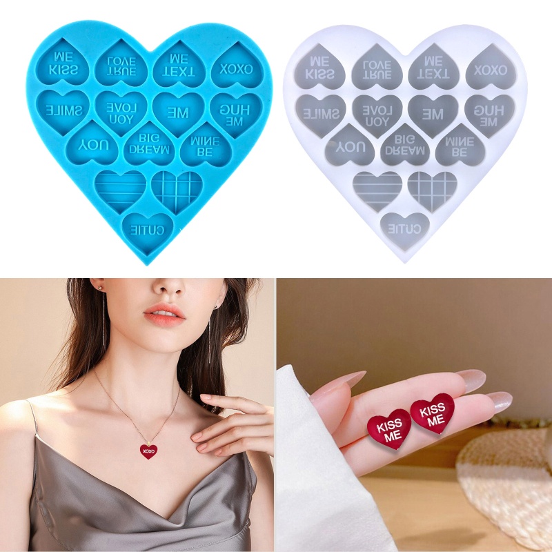Khuôn Silicone Hình Trái Tim Làm Bông Tai Epoxy Resin DIY