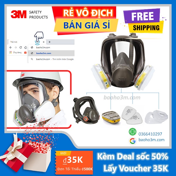 [TRỌN BỘ] Mặt nạ phòng cháy 3M 6800 gồm 7 món lắp phin lọc 3m 6003 dùng phòng khói độc, lọc hơi axit và hơi hữu cơ