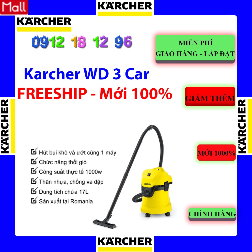 Máy hút bụi khô & ướt Karcher WD 3 Car - Romani - Karcher WD3 Car