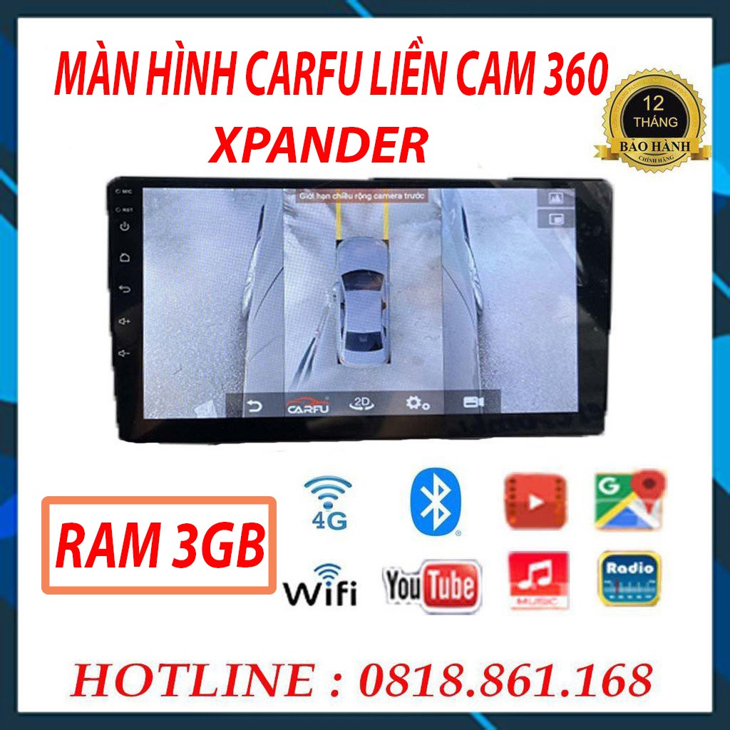 Màn hình android CARFU liền camera 360 AHD sony 3D xe XPANDER , RAM 3gb cao cấp