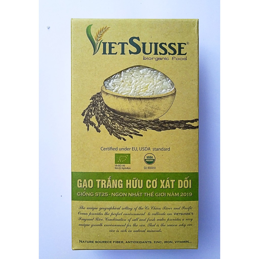 [ORGANIC] Gạo Xát Dối ST25 Hữu Cơ 1Kg - Vietsuisse biorganic food - Gạo còn cám, Cơm mềm