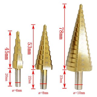 Bộ 3 mũi khoan tháp thẳng thép gió hss mạ titan 4-32mm khoan nhôm, nhựa, gỗ, bộ 3 mũi khoan hình nón, mũi khoan đa tầng