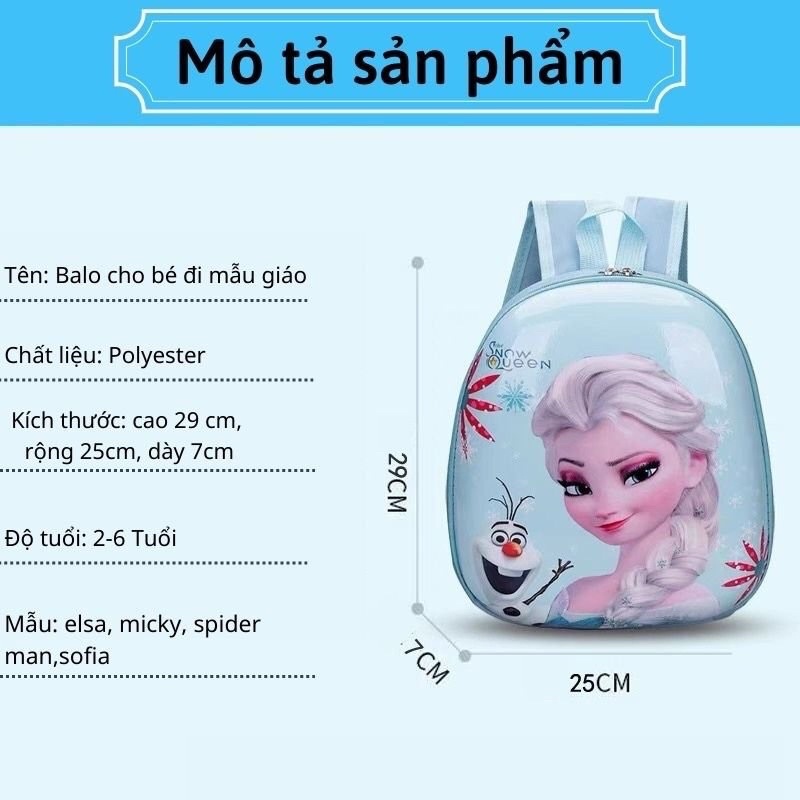 Ba lô elsa, siêu nhân,người nhện, chó cứu hộ, khủng long, công chúa, gà con cho bé mầm non từ 2-6 tuổi hàng chắc chắn