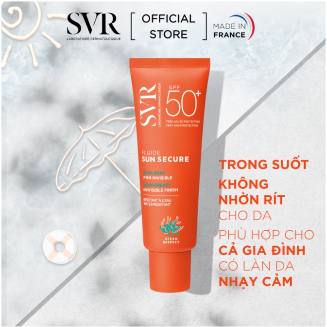 Kem chống nắng trong suốt không nhờn dính SVR Sun Secure Fluide SPF50+ 50ml [NHẬP KHẨU CHÍNH HÃNG 100%]