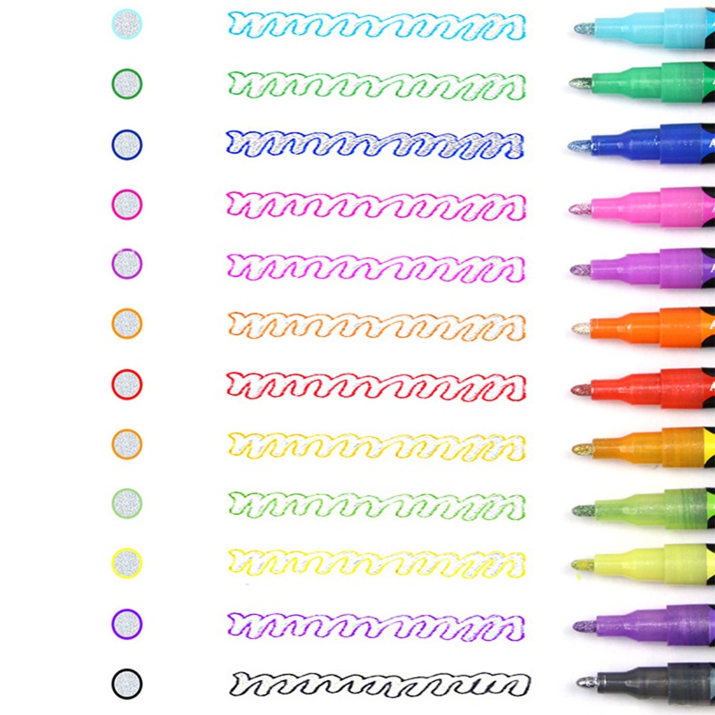 Bút Đánh Dấu Hai Đường Viền Kim Loại Dành Cho Trẻ Em Và Người Lớn