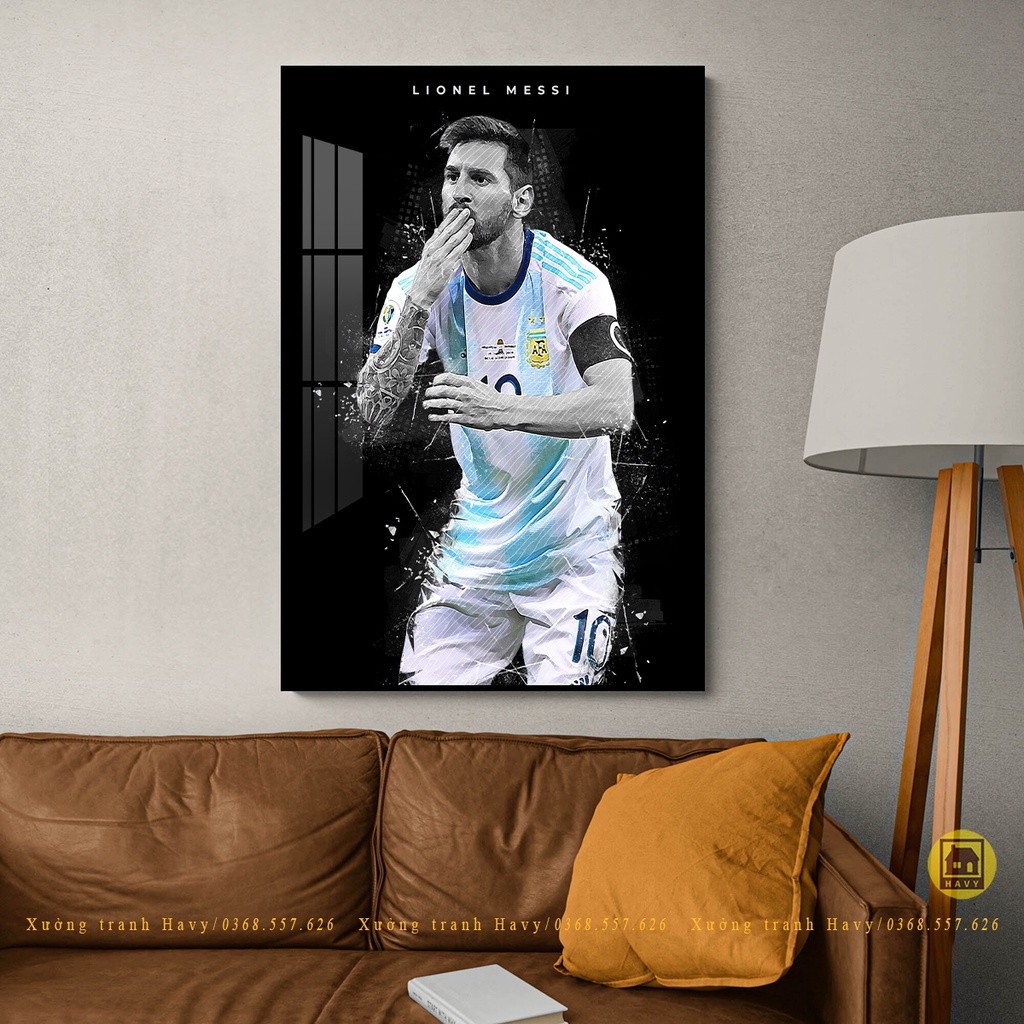 Tranh mica tráng gương, khung viền comboxit cao cấp, tranh M10, tranh Messi