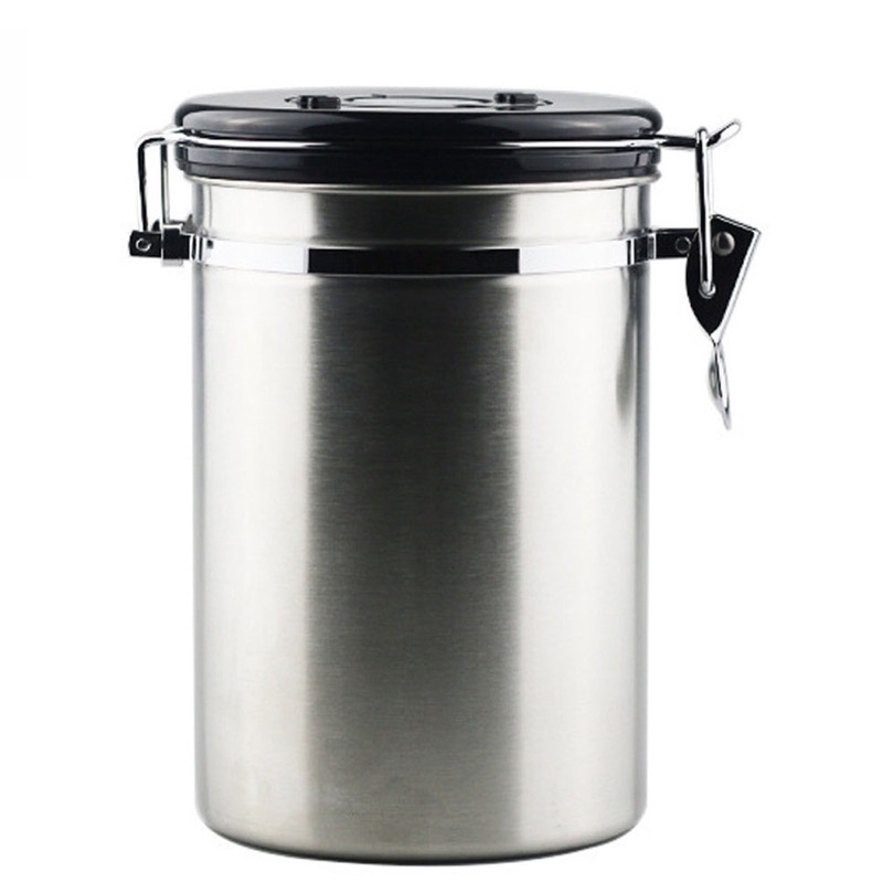 Hũ đựng cà phê rang inox có vòng thép không gỉ giúp kín khí dung tích 1,500ml và 1,200ml .
