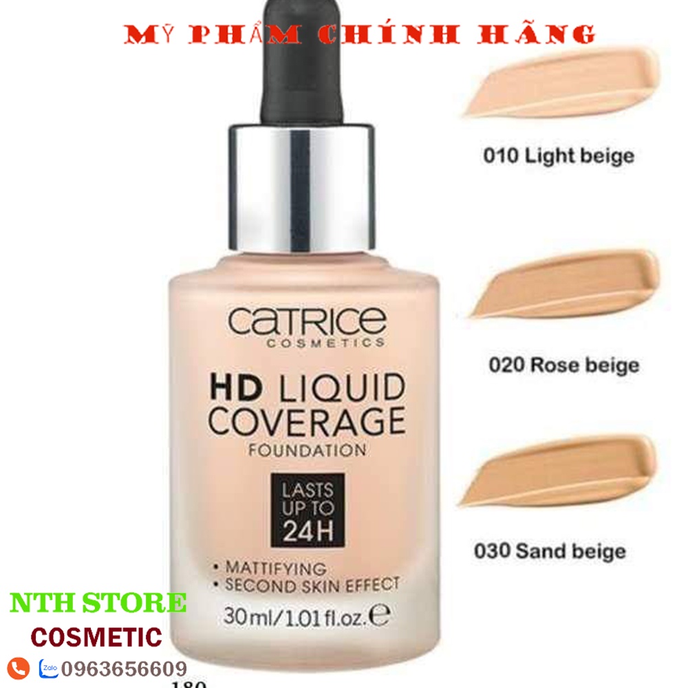 Kem nền kiềm dầu Catrice HD 24h Liquid Coverage Foundation che phủ tốt chuẩn Auth