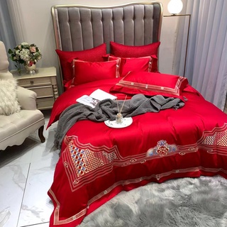 Bộ chăn ga gối lụa đỏ cưới markcross 120s - wedding bedding