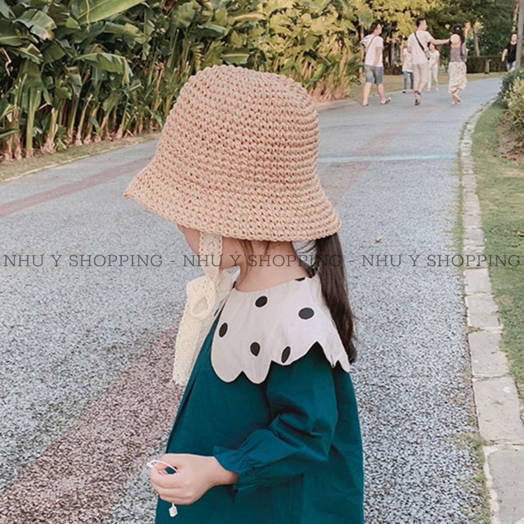 Nón mũ cói mềm cột nơ xinh tiểu thư cho bé gái (từ 2 tuổi -5 tuổi vừa)