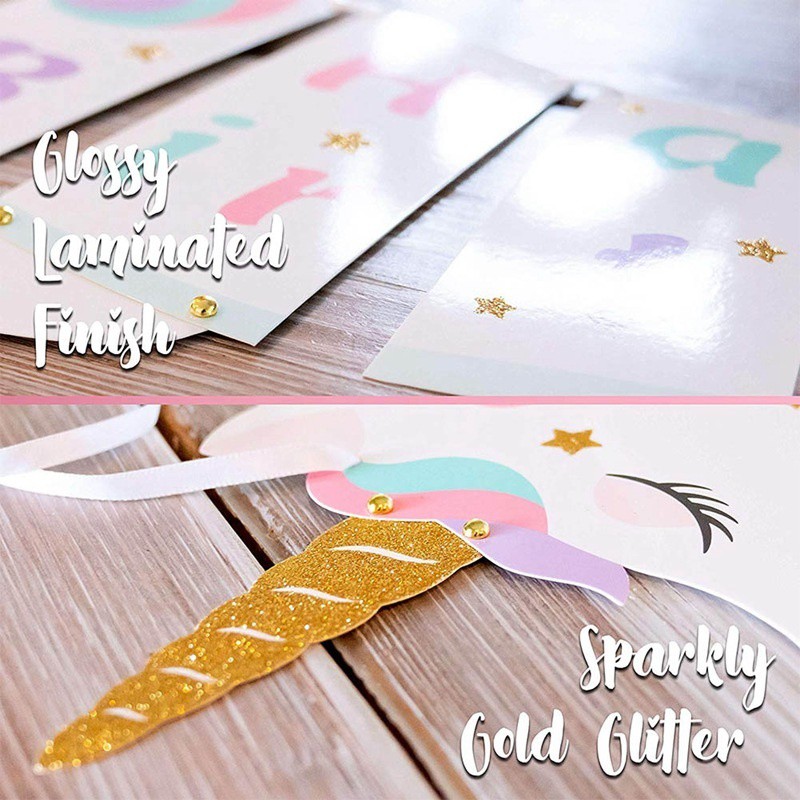 1 bộ banner trang trí tiệc sinh nhật hình kỳ lân và chữ Happy Birthday