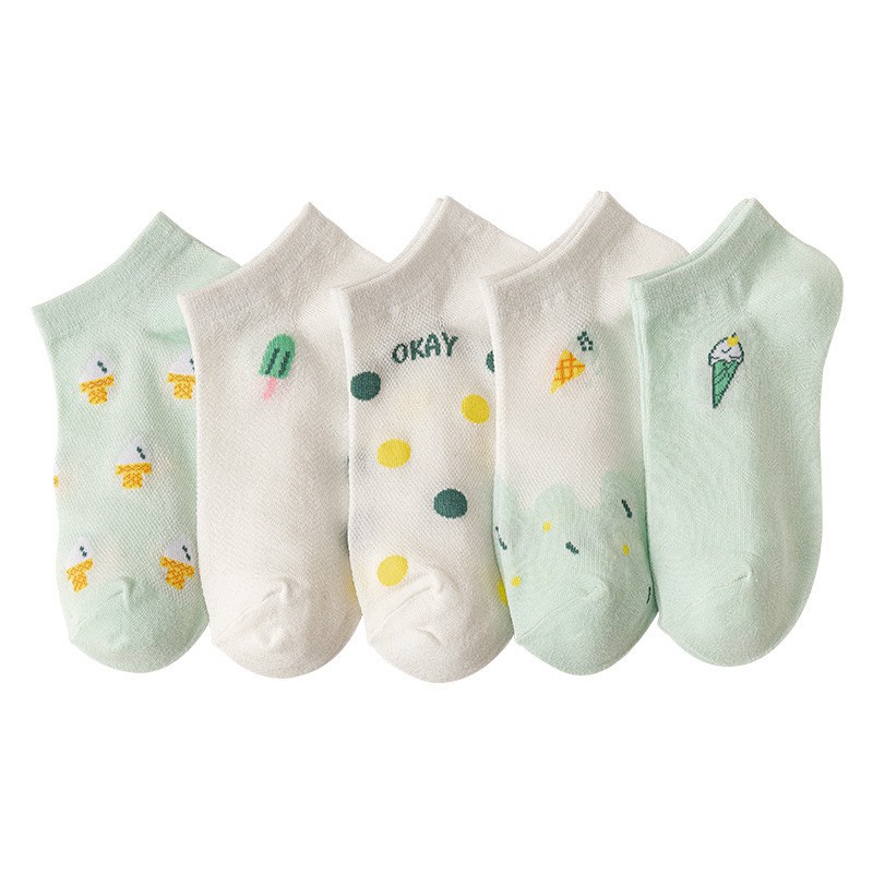 Tất nữ Hàn Quốc cổ ngắn cute set 5 đôi họa tiết hoạt hình chống trơn chống trượt A311 Warm&amp;Cute