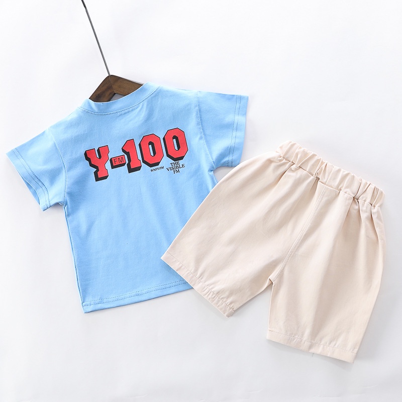 Boy phù hợp với bé quần áo cậu bé 0-4 tuổi mẫu boy phim hoạt hình khủng long T-shirt + quần short 2 mảnh bộ