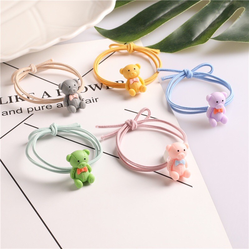 DÂY THUN CỘT TÓC, BUỘC TÓC ĐÍNH HÌNH CHÚ GẤU DỄ THƯƠNG, STYLE HÀN QUỐC