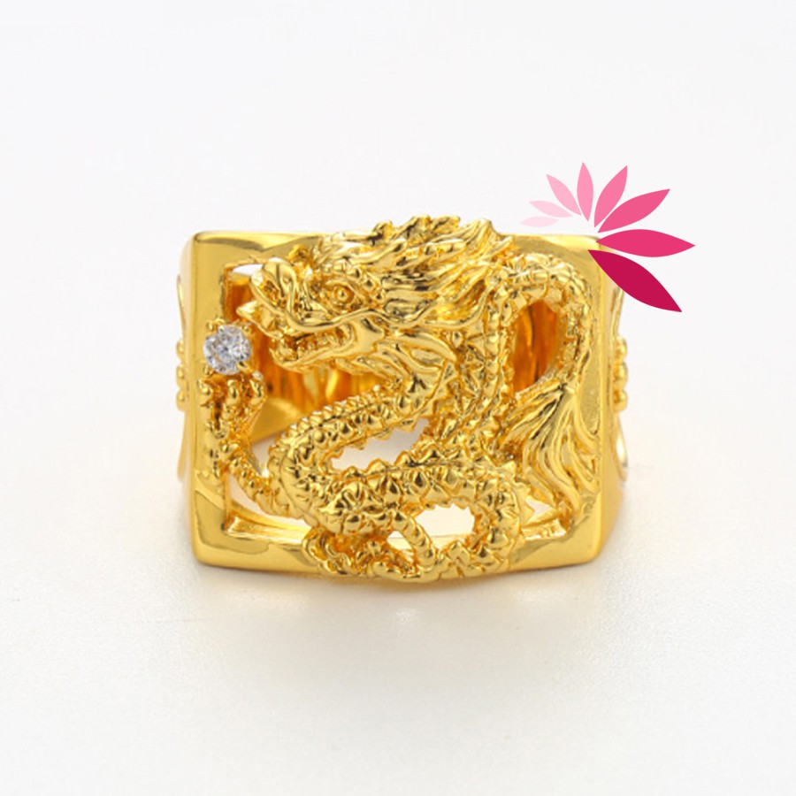 Nhẫn nam mạ vàng mặt rồng và khắc hán tự “QUÝ” MK217 - tặng vòng MK135 giá 60k