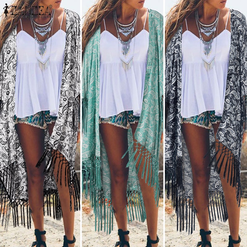 Zanzea Áo Khoác cardigan Nữ Tay Lửng Họa Tiết Hoa Phong Cách Retro