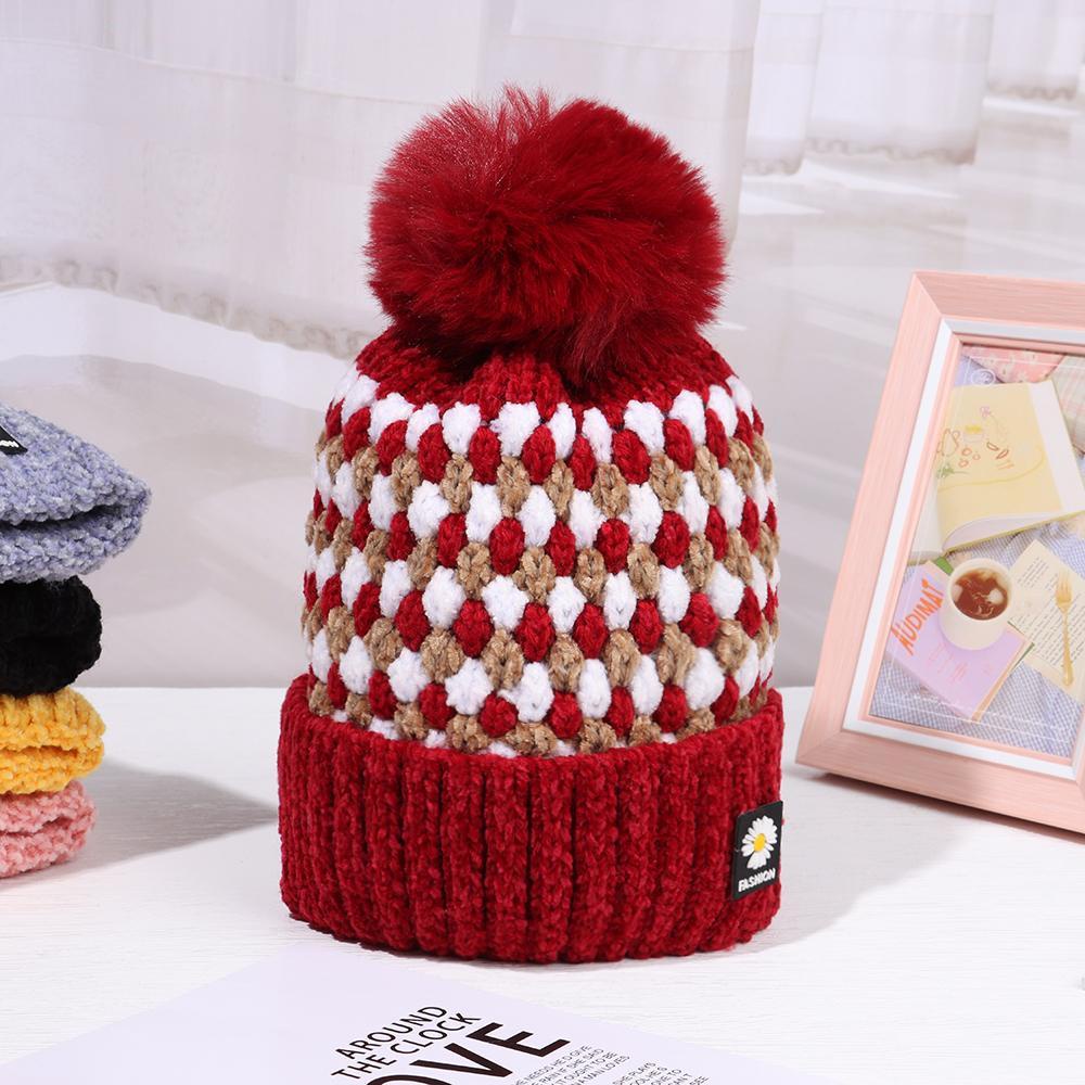 Mũ Len Dệt Kim Đính Quả Bông Nhiều Màu Sắc Thời Trang Dành Cho Nữ