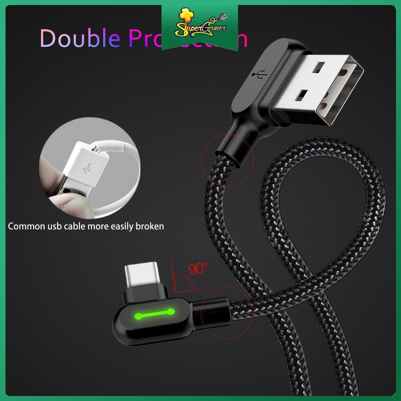 Supergamer 90 Degree Fast Charging IP/Micro Usb/Type-C Usb Cable