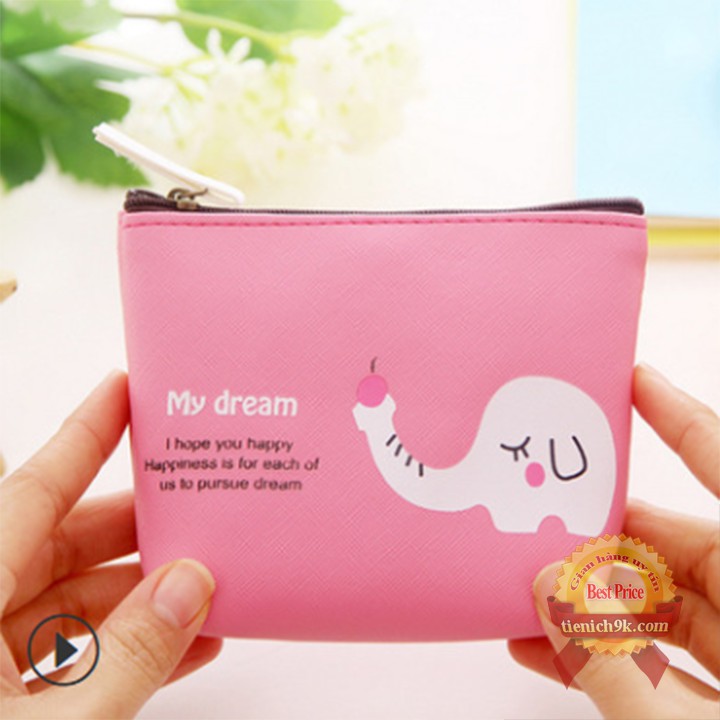 Bóp ví mini đựng đồ tiền xu cho bé hình ngựa voi bằng vải dù canvas siêu bền dễ thương tiện lợi | túi khóa mini đựng đồ