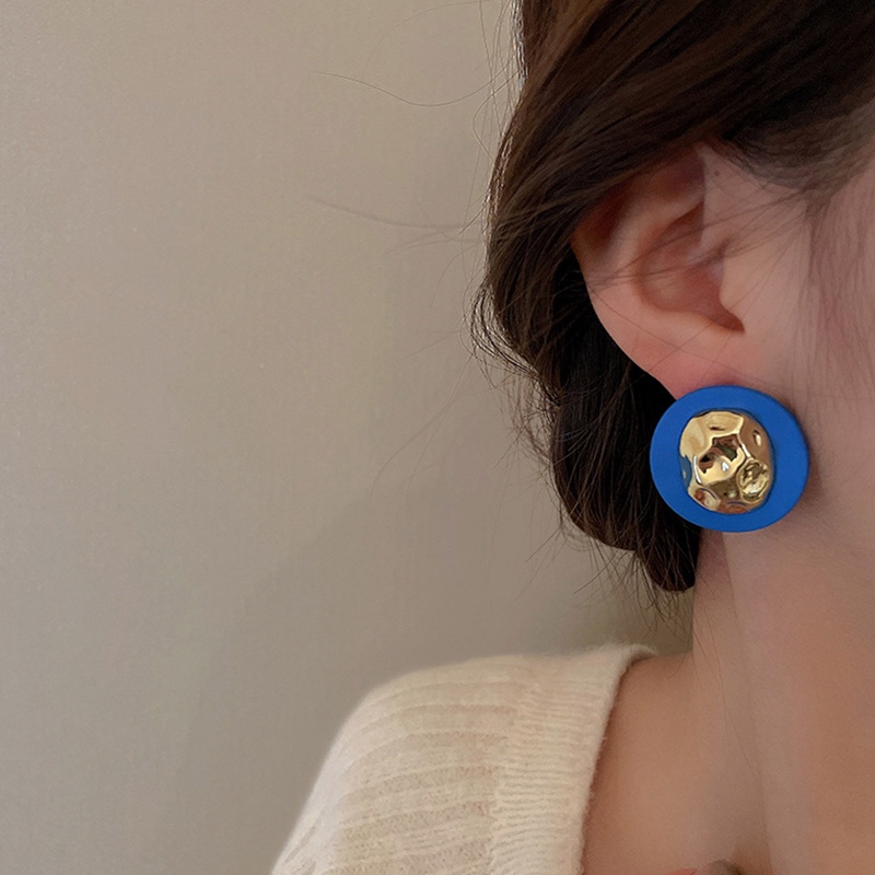 Khuyên Tai Acrylic Dáng Dài Mặt Hình Tròn/Trái Tim Màu Xanh Dương Phong Cách Vintage Cho Nữ