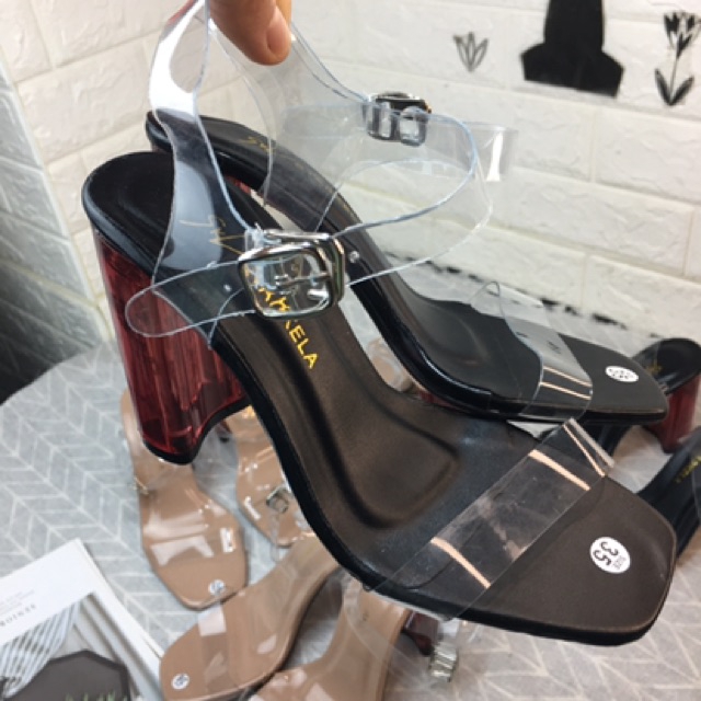 {MỚI} SANDAL QUAI TRONG GÓT TRỤ ĐỎ 9 PHÂN {S91)