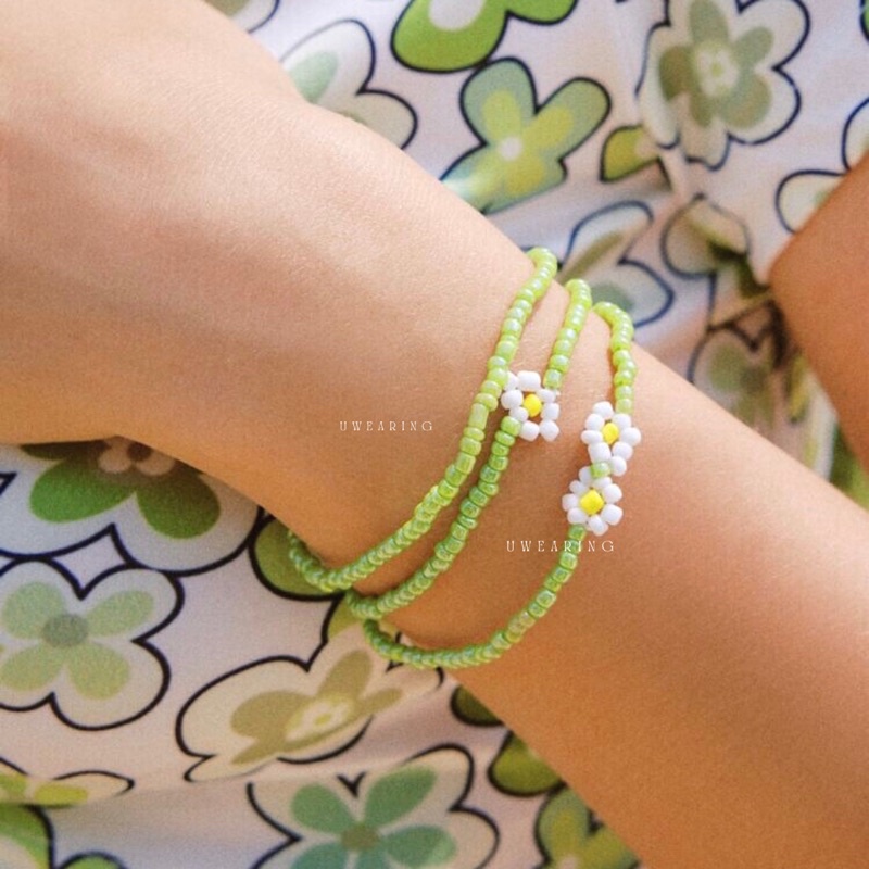 Set vòng tay Green daisy UW màu xanh lá xa lánh phong cách dễ thương cá
