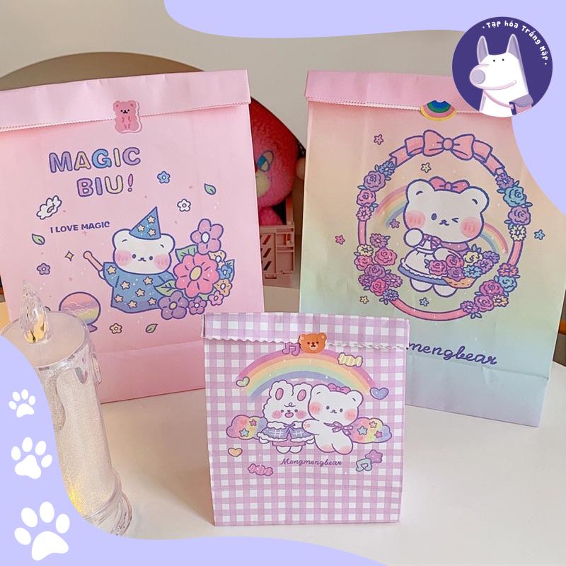 Túi giấy gói hàng Tím Gấu tặng quà hoạ tiết dễ thương l Trắng Mập Stationery