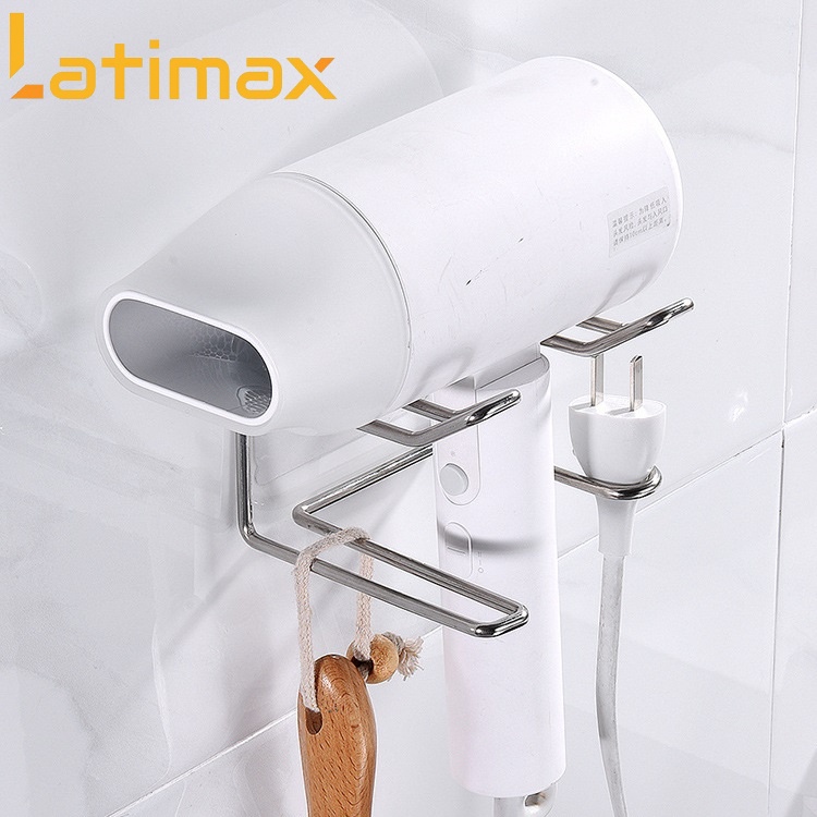 Giá treo Máy sấy tóc khung Inox đế trong Latimax dán tường nhà tắm tiện lợi bền đẹp